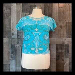 Tropical open weave floral top large beach pool party beach resortwear summer